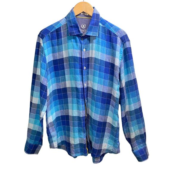 Bugatchi Shirt Large Linen Button Down Long Sleeve Casual Preppy Relaxed - Picture 1 of 16
